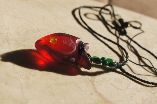 Glass necklace Big Red fish